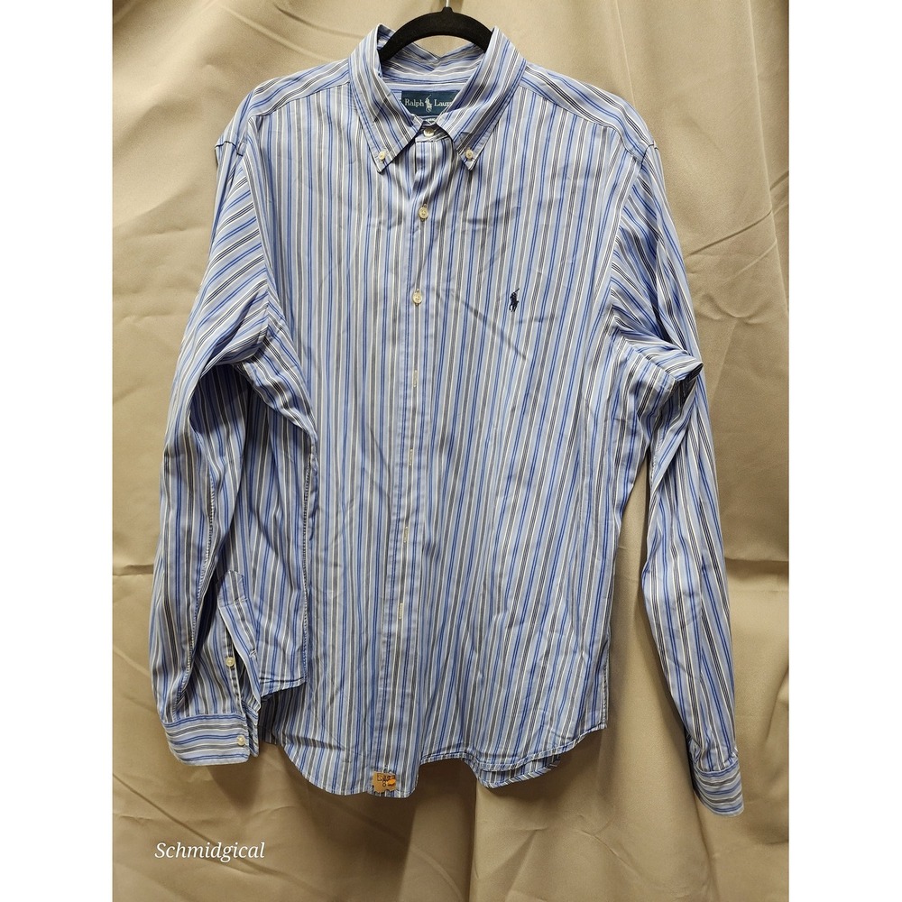 Ralph Lauren Men's Blue Striped Button-Down Shirt Classic